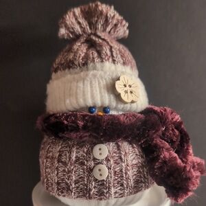 Cozy Knit Snowman Plush with Purple Scarf